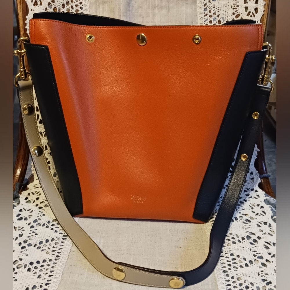 Mulberry Burnt Orange and Midnight Blue Leather Camden Bag